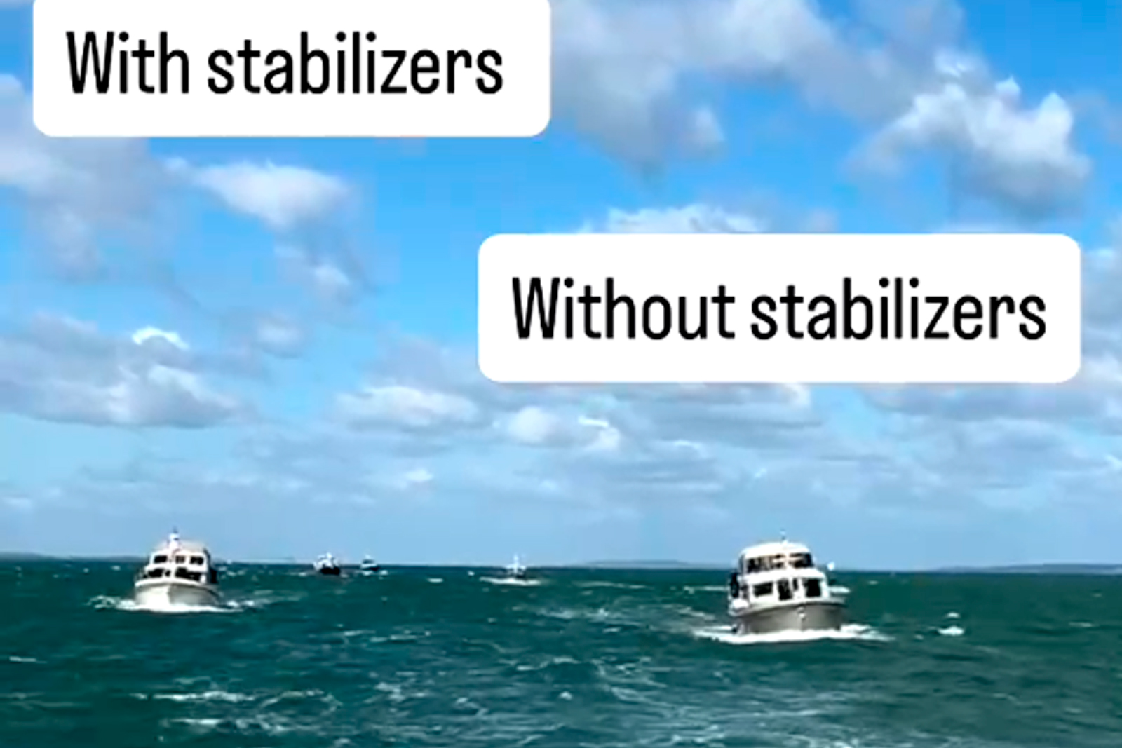 Linssen motoryacht with and without Rotorswing stabilzers